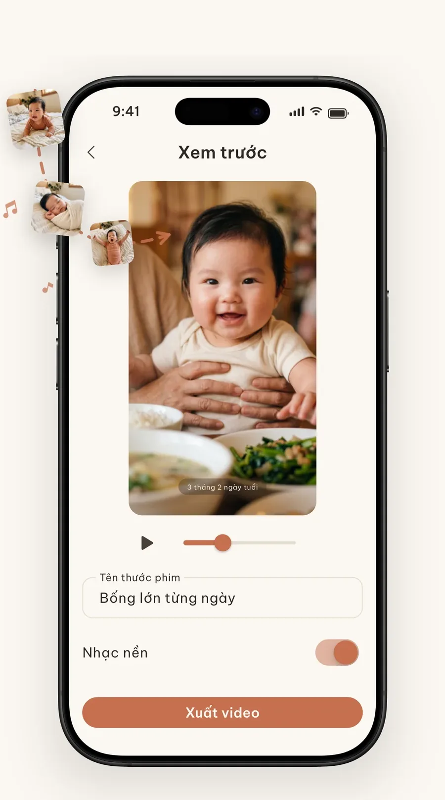 Màn hình Cubi biến ảnh trong nhật ký thành thước phim kỉ niệm có nhạc